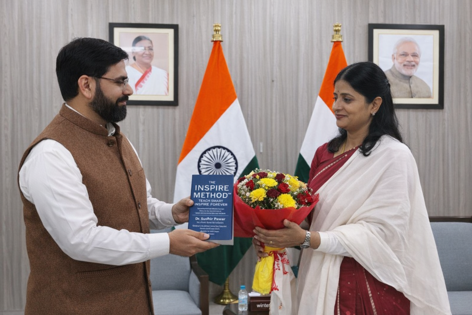 Dr Sudhir Pawar with Hon’ble Minister of State Smt. Anupriya Patel — INSPIRE Method book meeting at Government of India