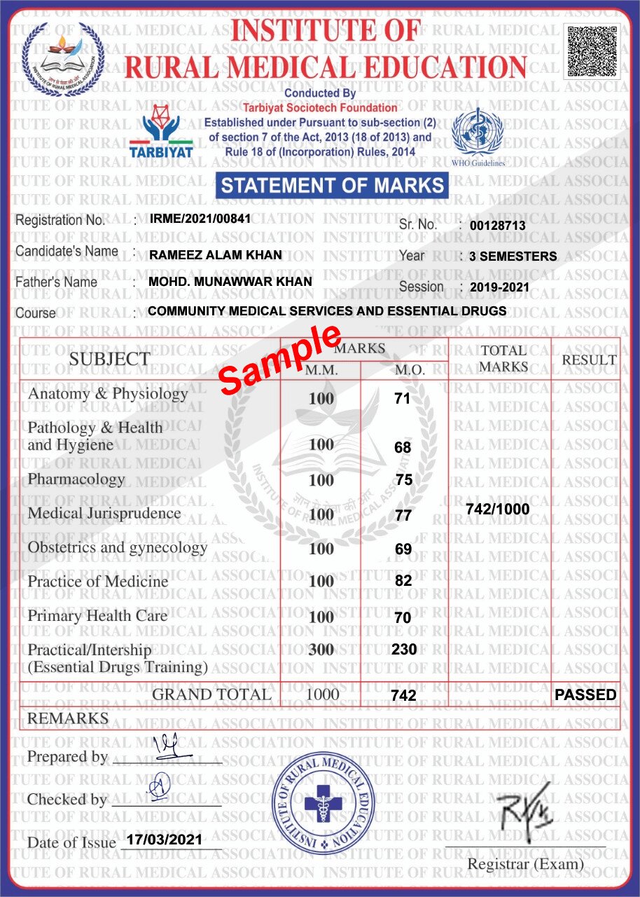 Sample Marksheet